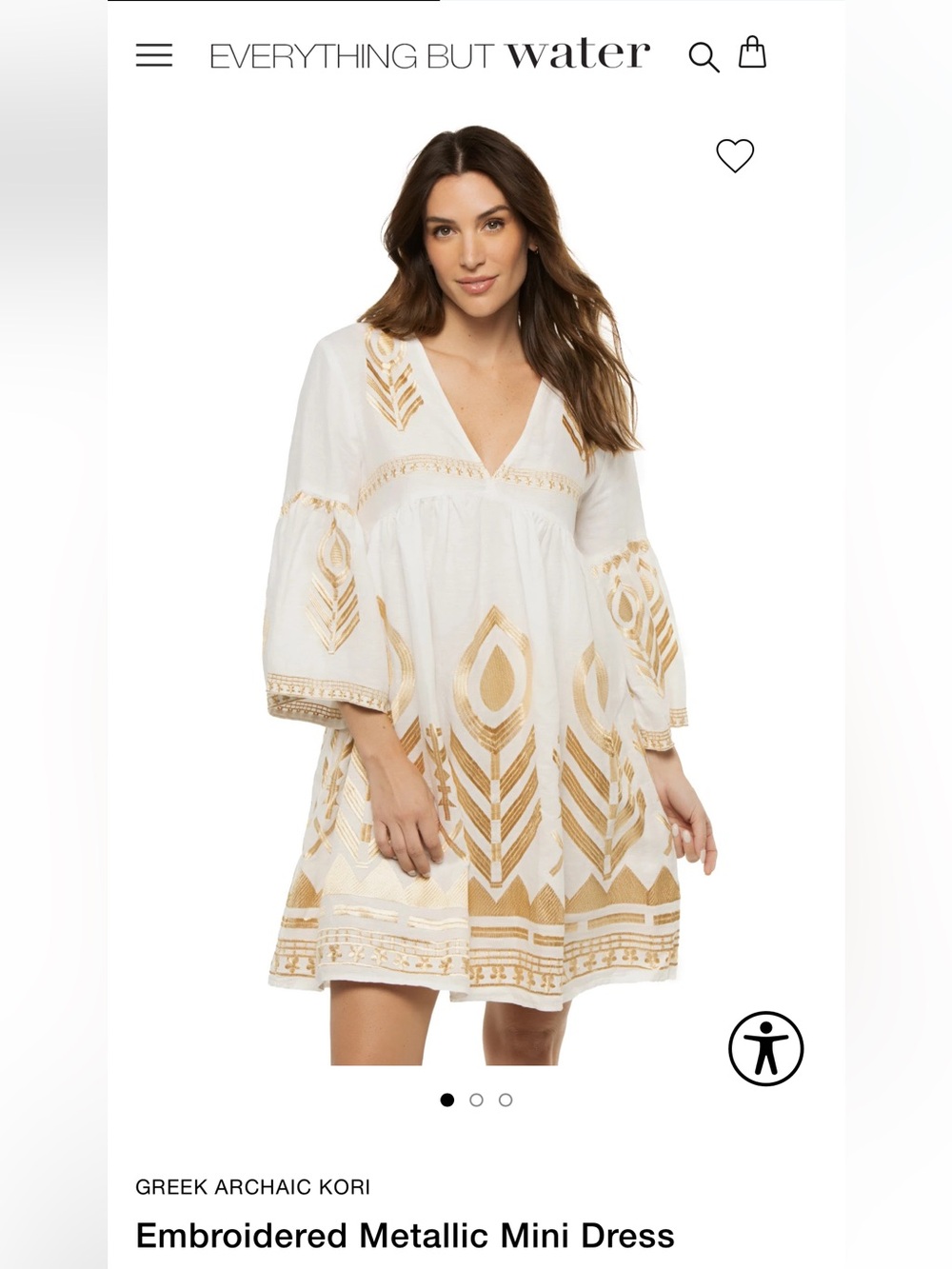 Embroidered Metallic Mini Dress - White & Gold
